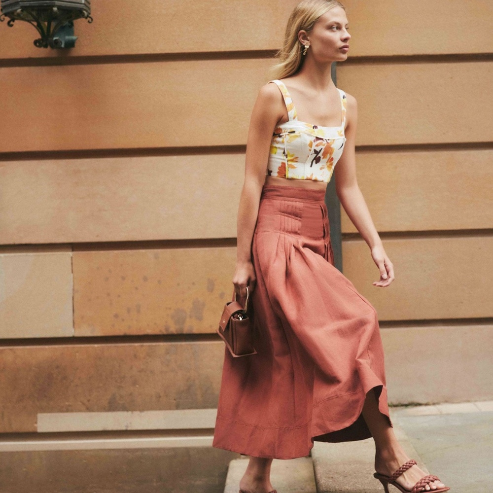 Aje Rust Midi Skirt
